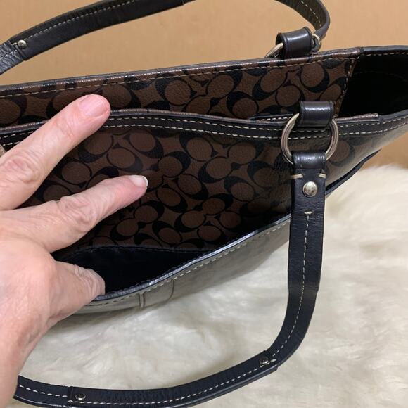 COACH Brown/Black CHELSEA Heritage Stripe Bias Signature N/S PVC Tote F15137 - Picture 7 of 16